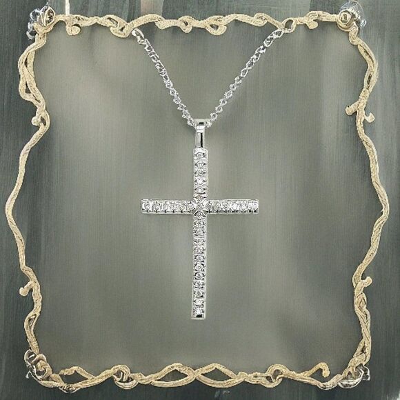 Natural Diamond Cross Pendant 17" Chain 14k White Gold 0.41 TCW Certified 307921 - Picture 10 of 13